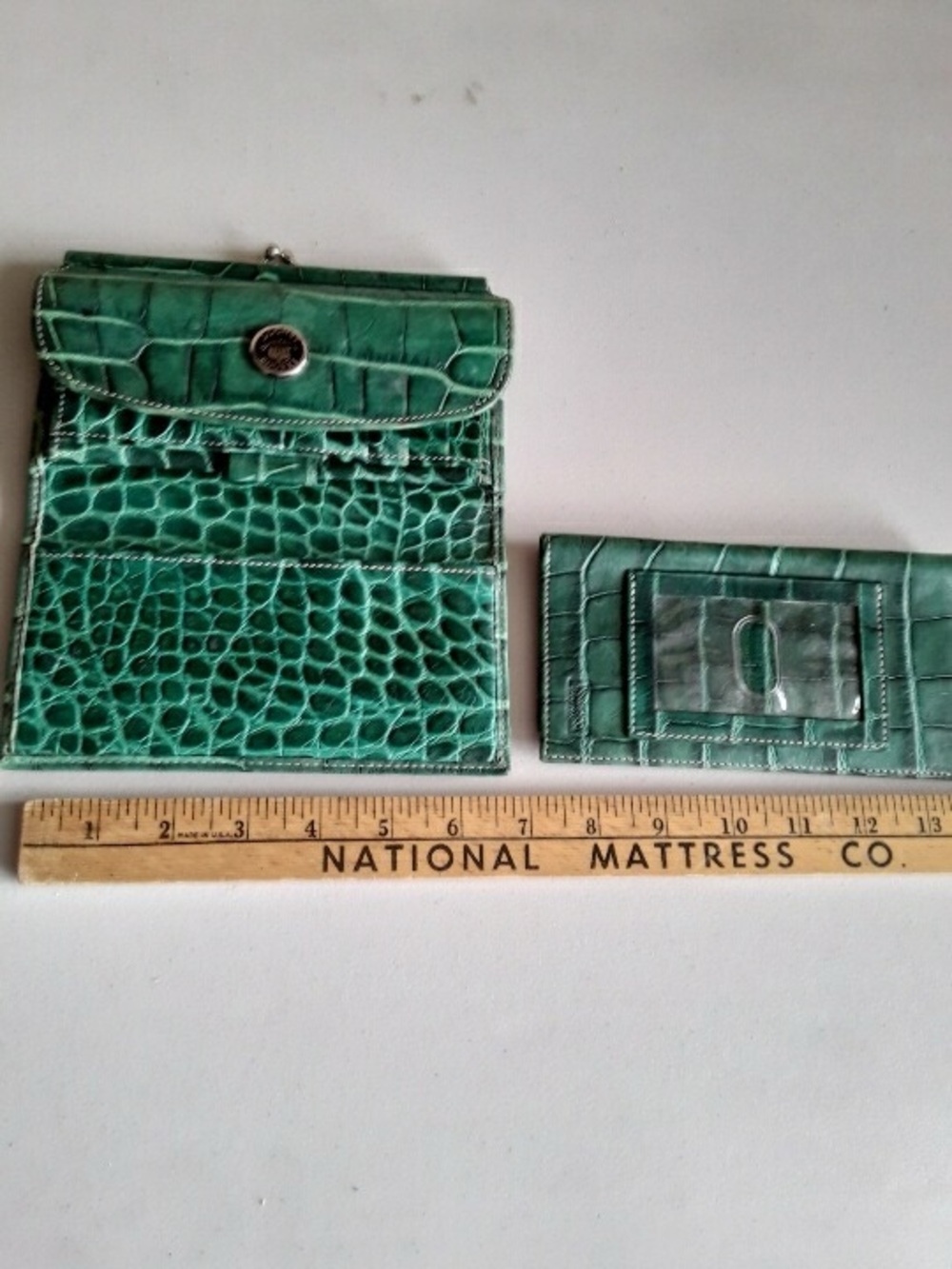 Vintage Dooney & Bourke Nile Green Croc Leather Flap Wallet & Checkbook Set